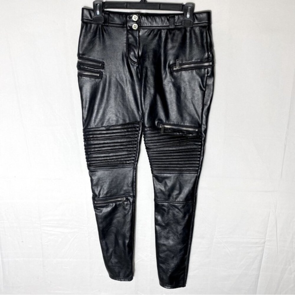 Hugz Jeans Black Faux Leather Moto Style Skinny Pants 10 Streetwear Rocker Chic